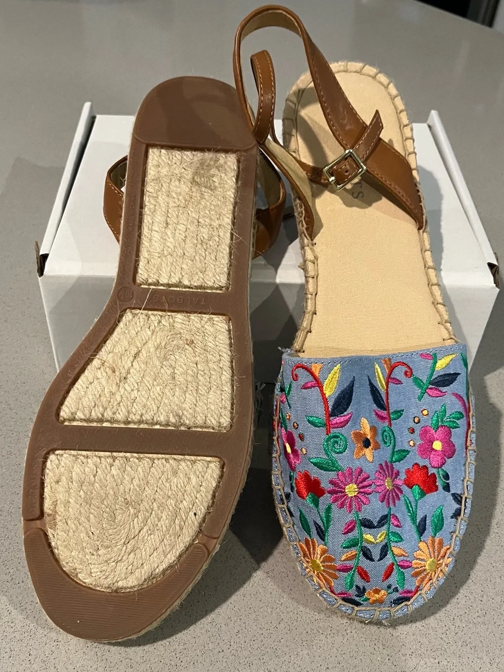 Talbots Light Blue Embroidered Floral Slingback Espadrilles